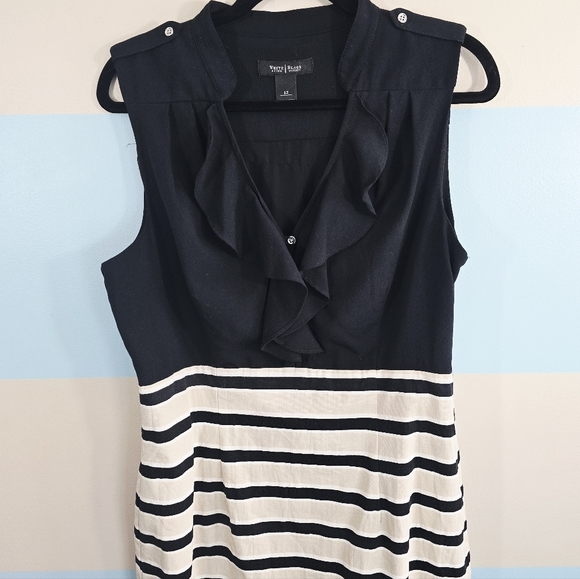 White House Black Market Black and Cream Striped Midi Dress - Picture 3 of 7